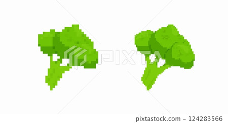 Pixel art broccoli side by side in bright green color with simple design 124283566