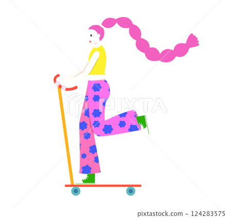 A woman riding a kickboard 124283575