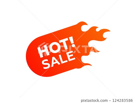 Bright red hot sale sign with flaming design for exciting promotional events and discounts Bright red hot sale sign with flaming design for exciting promotional events and discounts 124283586