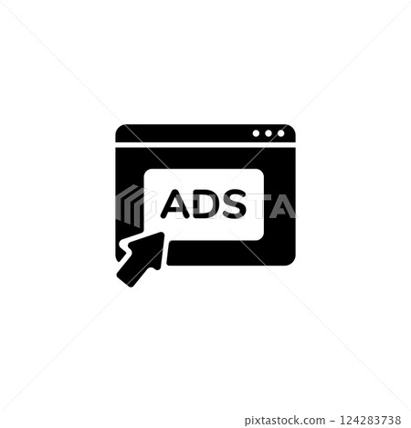 Icon of online advertisement with mouse cursor clicking on browser window 124283738