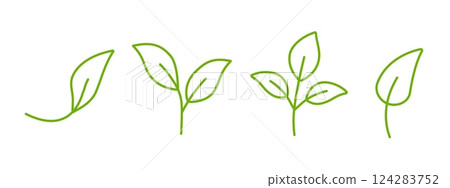 Green leaf icon with outline design for eco-friendly and natural themes. 124283752