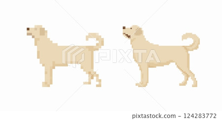 A delightful Pixel Art illustration showcasing Two Happy Dogs depicted in their Side Profile view A delightful Pixel Art illustration showcasing Two Happy Dogs depicted in their Side Profile view 124283772