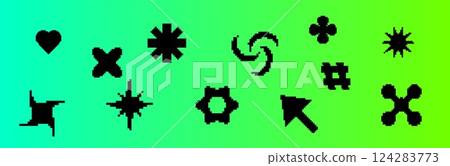 Black pixel icons with Y2K elements and 90s digital style. 124283773