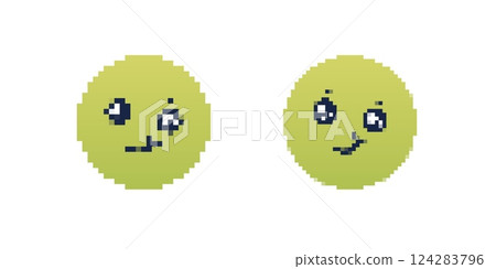 Cute pixel smileys with wink and wide eyes in bright green color Cute pixel smileys with wink and wide eyes in bright green color 124283796