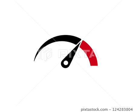 Speedometer with pointer showing high speed in simple minimalist gauge design 124283804