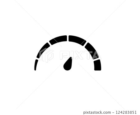 Speedometer icon showing moderate speed with black dial and needle pointing right 124283851