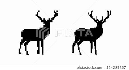 Silhouette of two deer with antlers in pixelated retro style minimalist art design Silhouette of two deer with antlers in pixelated retro style minimalist art design 124283867
