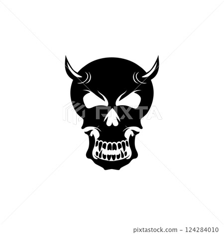 Monster skull with horns and Gothic ink for spooky horror designs. 124284010
