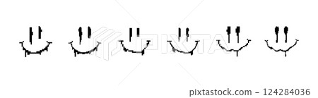 Sequence of five pixelated smileys with different expressions in simple black design 124284036