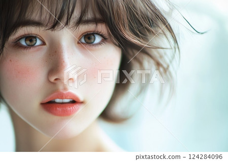 A graceful portrait of a 20-year-old beautiful Japanese girl, with a natural glow and charming expression 124284096
