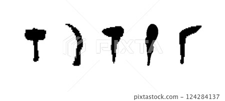 Set of five black silhouettes of different abstract shapes flanked horizontally in a row 124284137