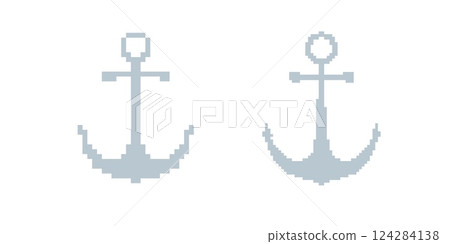 Two simple pixel anchors with crossbars in light blue 124284138