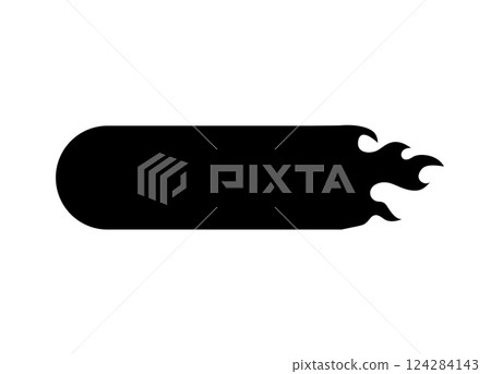 Black and white silhouette of a sausage with bite on plain background 124284143
