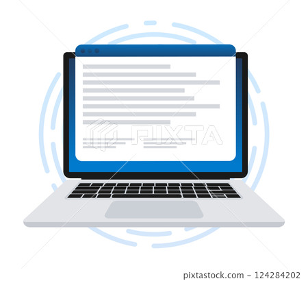 Web site on laptop screen. Vector illustration, vector, illustration of the concept of web page design. 124284202