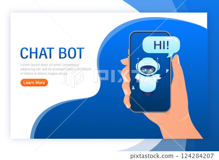Flat chat bot for web design. Flat isometric vector illustration. Artificial intelligence 124284207