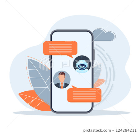 Flat chat bot for web design. Flat isometric vector illustration. Artificial intelligence 124284211