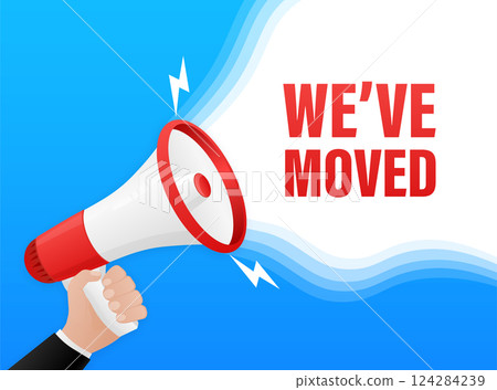 We have moved megaphone on white background for flyer design. Vector illustration in flat style. 124284239