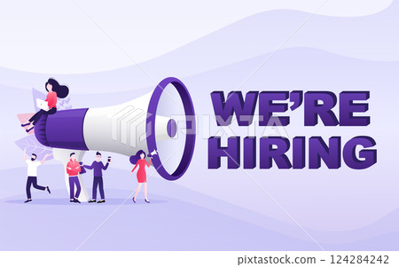 Flat advertising with hiring people megaphone for banner design. Flat vector illustration. Flat advertising with hiring people megaphone for banner design. Flat vector illustration. 124284242