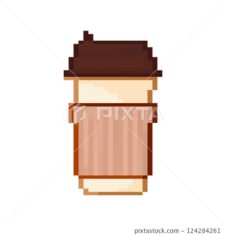 Paper coffee cup in pixel style on white background. Blank mockup. Mock up, template. Coffee drink Paper coffee cup in pixel style on white background. Blank mockup. Mock up, template. Coffee drink 124284261