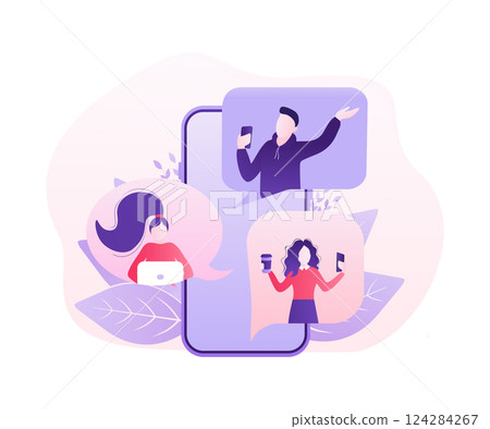 Chat people for concept design. Vector text. Business people teamwork. Social media concept. Flat vector character illustration. Characters talking. Chat people for concept design. Vector text. Business people teamwork. Social media concept. Flat vector character illustration. Characters talking. 124284267