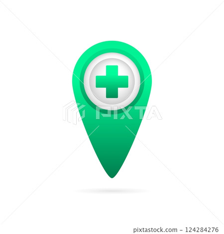 Hospital icon on white backdrop. Location map icon, gps pointer mark. Health care. Search sign. Red cross sign. Web design. Hospital icon on white backdrop. Location map icon, gps pointer mark. Health care. Search sign. Red cross sign. Web design. 124284276