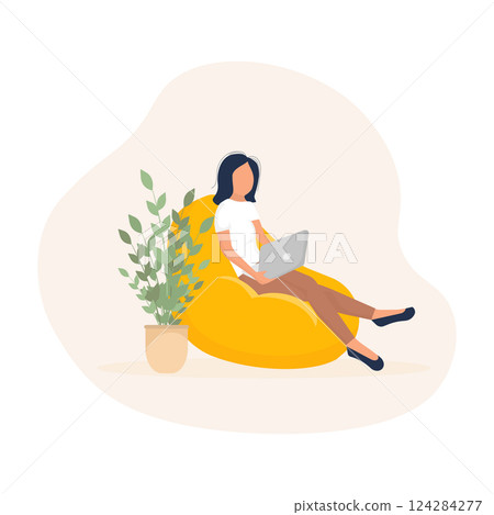 Flat work from home for concept design. Stay home. Work from home, great design for any purposes. Vector illustration. Flat work from home for concept design. Stay home. Work from home, great design for any purposes. Vector illustration. 124284277