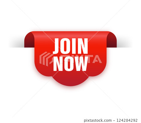 Join now red ribbon isolated on white background. Vector illustration. Flat style illustartion. Join now red ribbon isolated on white background. Vector illustration. Flat style illustartion. 124284292
