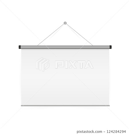 Projector screen on white background. Vector mock up illustration. Vector show room. Video conference illustration. 124284294