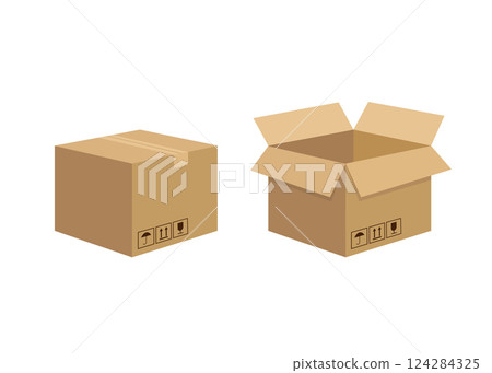 3d mockup with carton box isolated on white background. 3d illustration. Carton box single in cartoon style. Vector illustration. 124284325