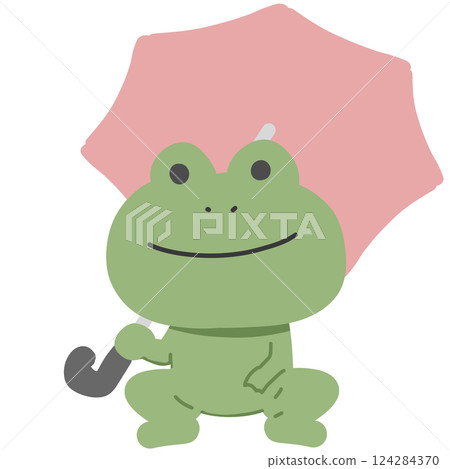撐著粉紅色雨傘的青蛙 124284370