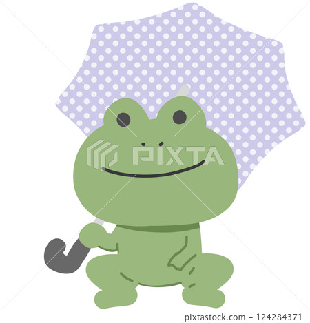 Frog with a purple polka dot umbrella 124284371