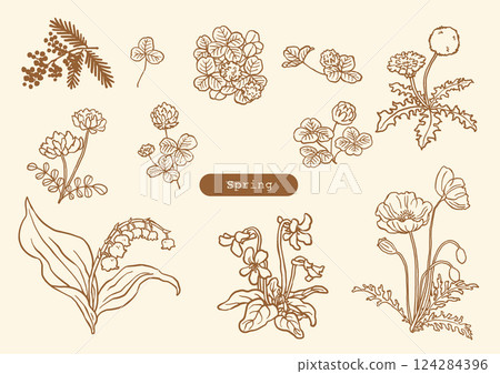 Hand drawn spring flowers set 124284396