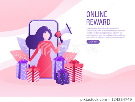 Online reward Vector flat design. Flat isometric vector illustration. Group of happy people receive a gift box illustration concept. Online reward Vector flat design. Flat isometric vector illustration. Group of happy people receive a gift box illustration concept. 124284749