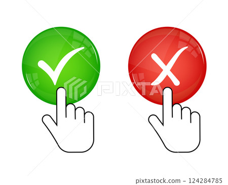 Green and red round with yes and no vector sign on a white background. Vector stock illustration. 124284785