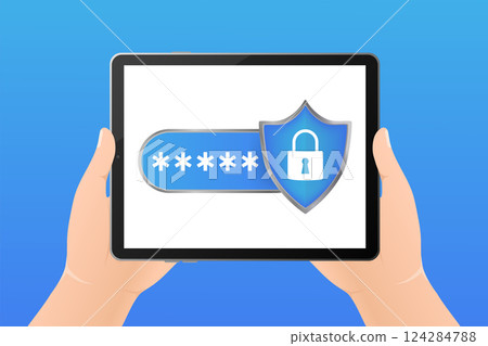 Password secure. Vector illustration, flat. Isometric vector illustration. Data secure. Icon for mobile app design. 124284788