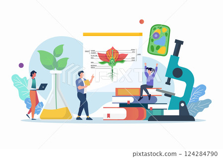 Science lab and school class. Biology class with miniature people. 124284790