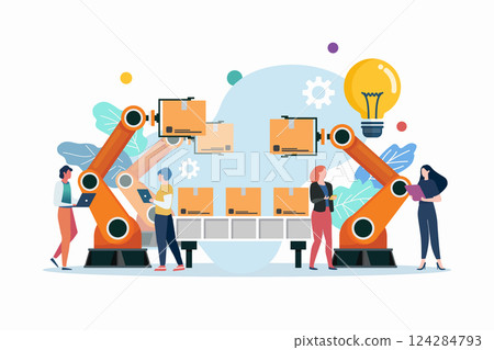 People with automation robot arm machine. obotics industry insights automotive and electronics. 124284793
