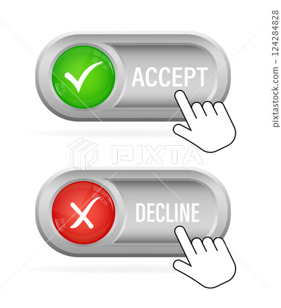 Green and red accept decline button. Abstract web template with red accept decline on white background. Isolated vector illustration. Green and red accept decline button. Abstract web template with red accept decline on white background. Isolated vector illustration. 124284828