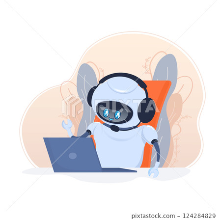 Flat chat bot for web design. Flat isometric vector illustration. Artificial intelligence 124284829