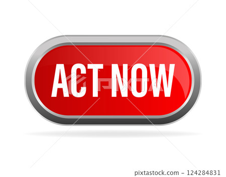 Act now in 3d style on red background. Click icon vector. Business concept. Vector illustration, flat design. Call icon. Act now in 3d style on red background. Click icon vector. Business concept. Vector illustration, flat design. Call icon. 124284831