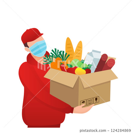 Flat banner with delivery service. Delivery service. Food delivery service. Vector illustration. 124284869