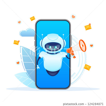Modern illustration with bot megaphone for marketing design. Digital marketing concept Modern illustration with bot megaphone for marketing design. Digital marketing concept 124284871