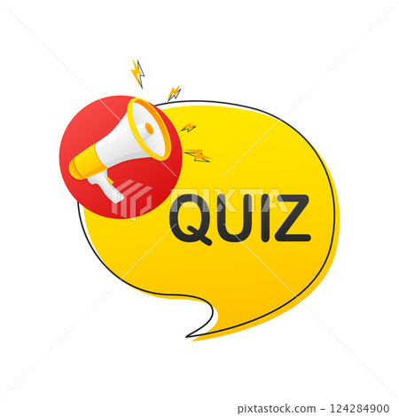 Quiz. Vector flat illustration with megaphone on white background. 124284900