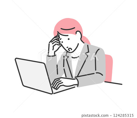 Illustration of a businesswoman worried about her computer 124285315