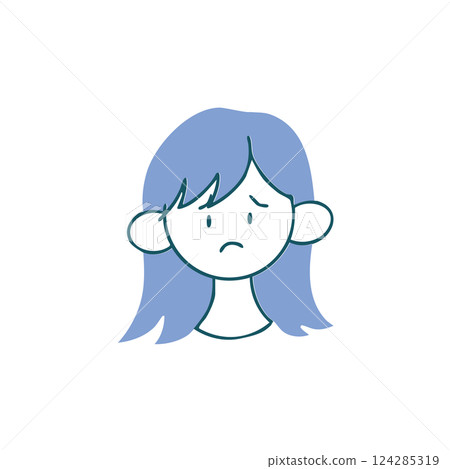 一位中長髮、面帶憂慮的女性 — — 簡單的手繪插圖 一位中長髮、面帶憂慮的女性 — — 簡單的手繪插圖 124285319