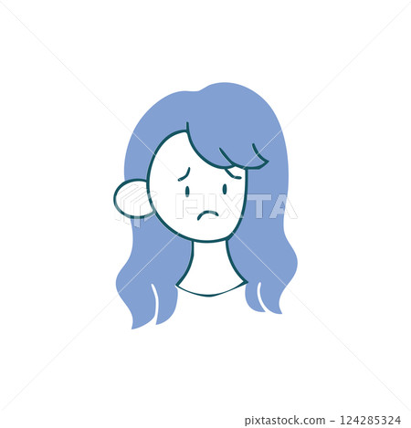 A woman with long permed hair and a troubled face. Simple hand-drawn illustration A woman with long permed hair and a troubled face. Simple hand-drawn illustration 124285324