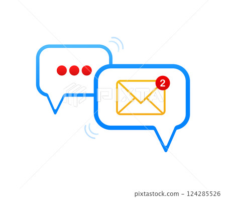 Speech bubble vector icon. Thin line blue icon with symbol of envelope. Speech bubble vector icon. Thin line blue icon with symbol of envelope. 124285526