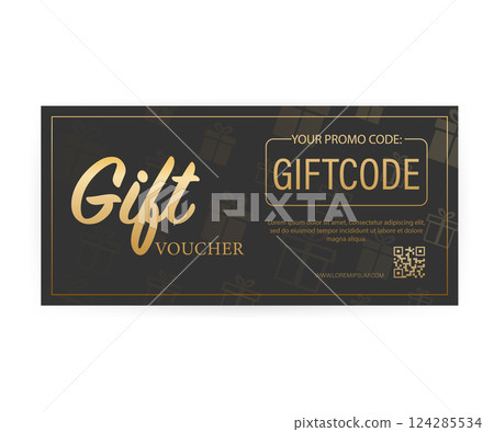 Different Modern birthday card with red giftcode for banner design. giftcode in modern style. Christmas banner. Vector design. Special offer sale template. Coupon ticket card. 124285534
