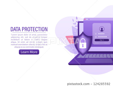 Network security antivirus vpn privacy. User icon vector. Data protection. Data secure. Icon for concept design. Isometric vector. Personal protection. 124285592