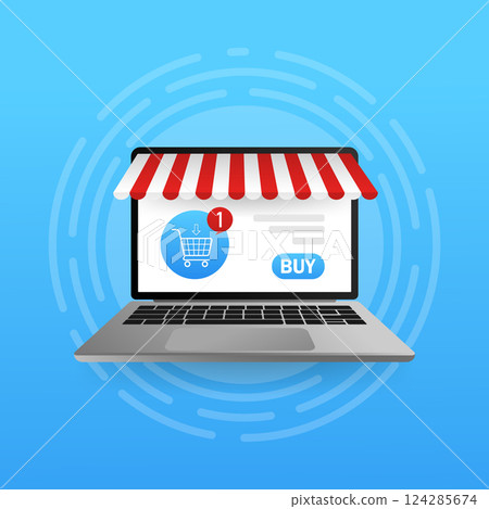 Online shopping hand smartphone for mobile device design. Laptop with shopping concept. Online store payment. Isometric vector illustration. Online shopping hand smartphone for mobile device design. Laptop with shopping concept. Online store payment. Isometric vector illustration. 124285674